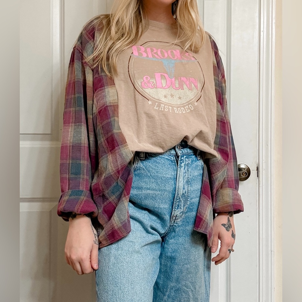 Plaid Button-Up Shirt in Burgundy + Olive Tones